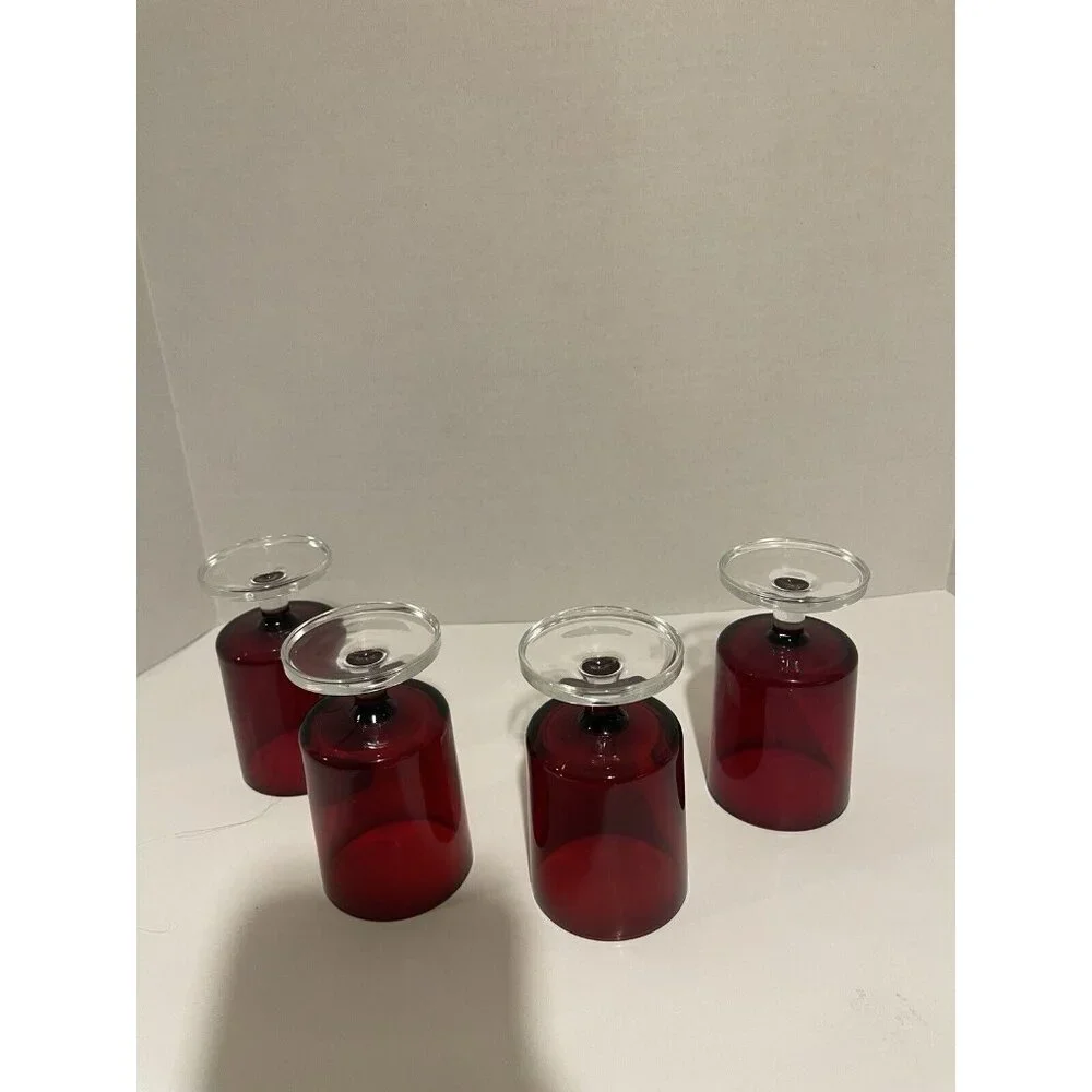 SET OF 4 Vintage Luminarc France Ruby  Red Wine Glasses Goblets 4 1/8